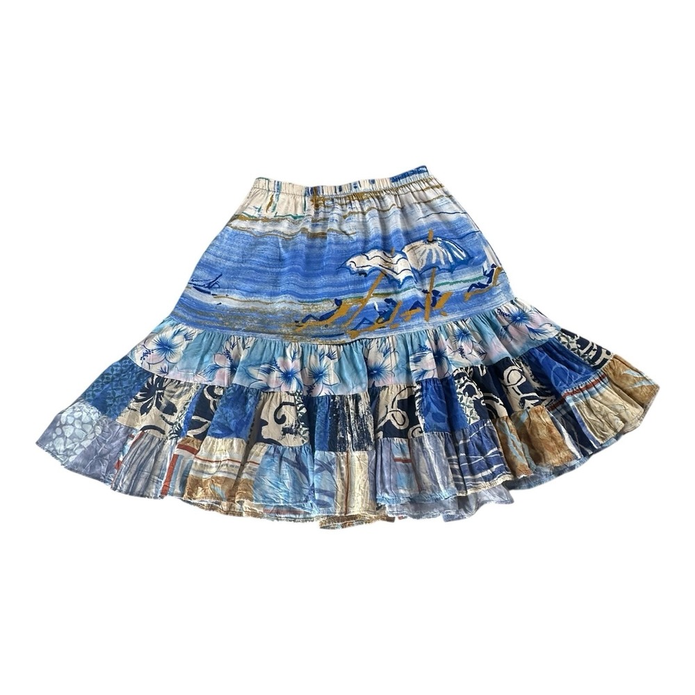 JAMS WORLD Umbrella Art To Wear Resort Pull On Ruffle Skirt Elastic Waist Size S